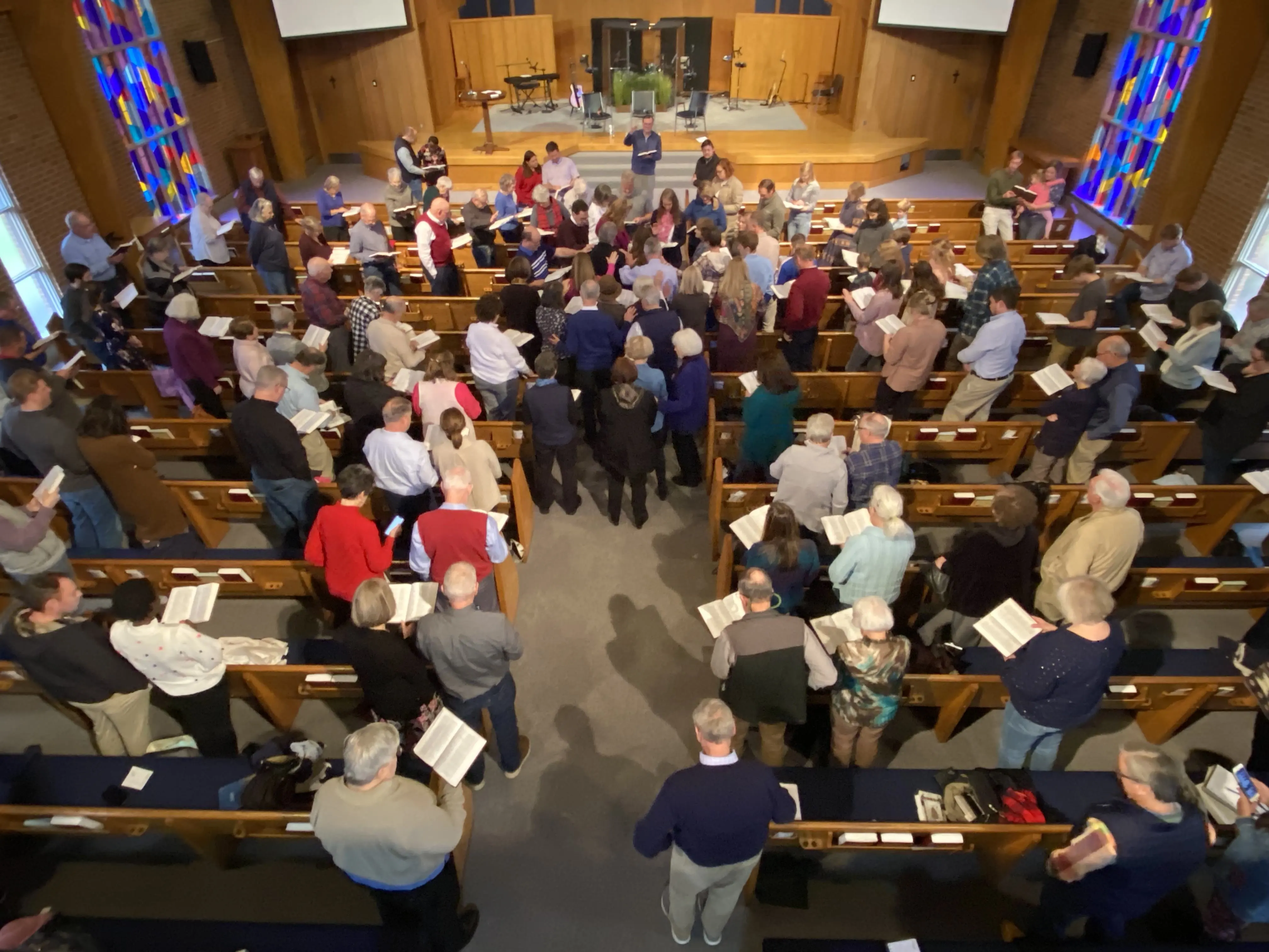 Congregation praying