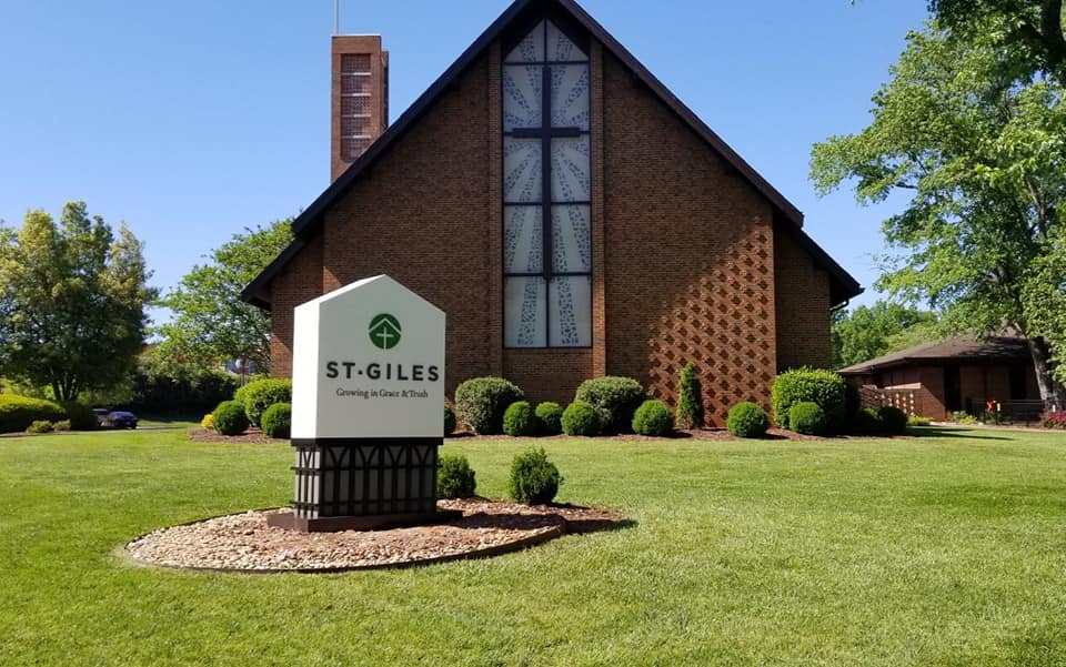 Church with our sign in front